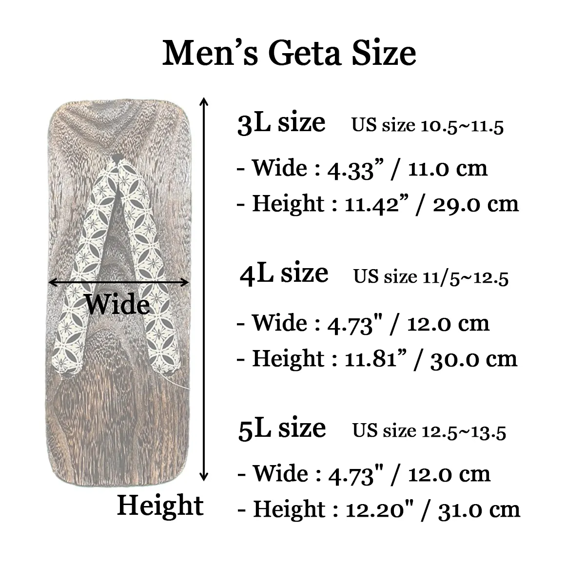 Men's Wooden Geta Sandals : Black Flex-leaf pattern