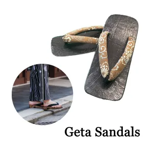 Men's Wooden Geta Sandals : Black sole and Brown
