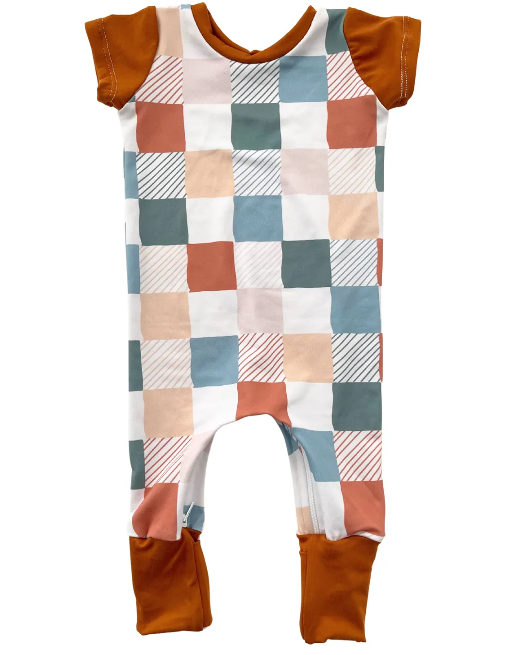 Muted Check Zip Romper