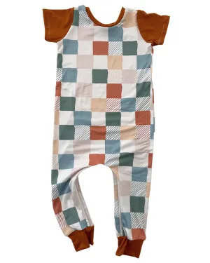 Muted Check Zip Romper