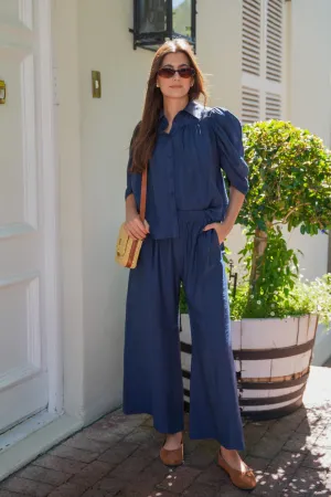 Navy Cropped Pull On Pants