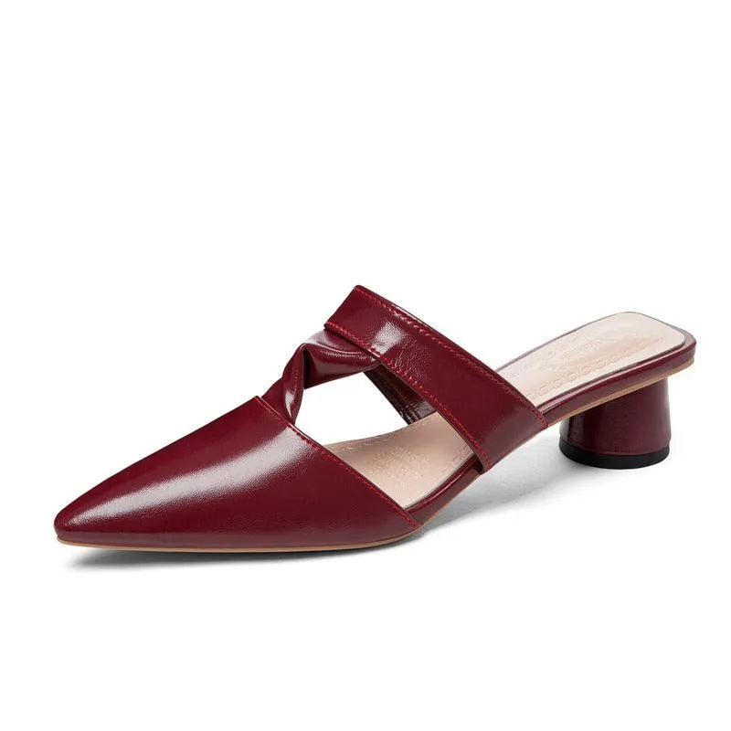 New Pointed Red Thick Heel Sandals