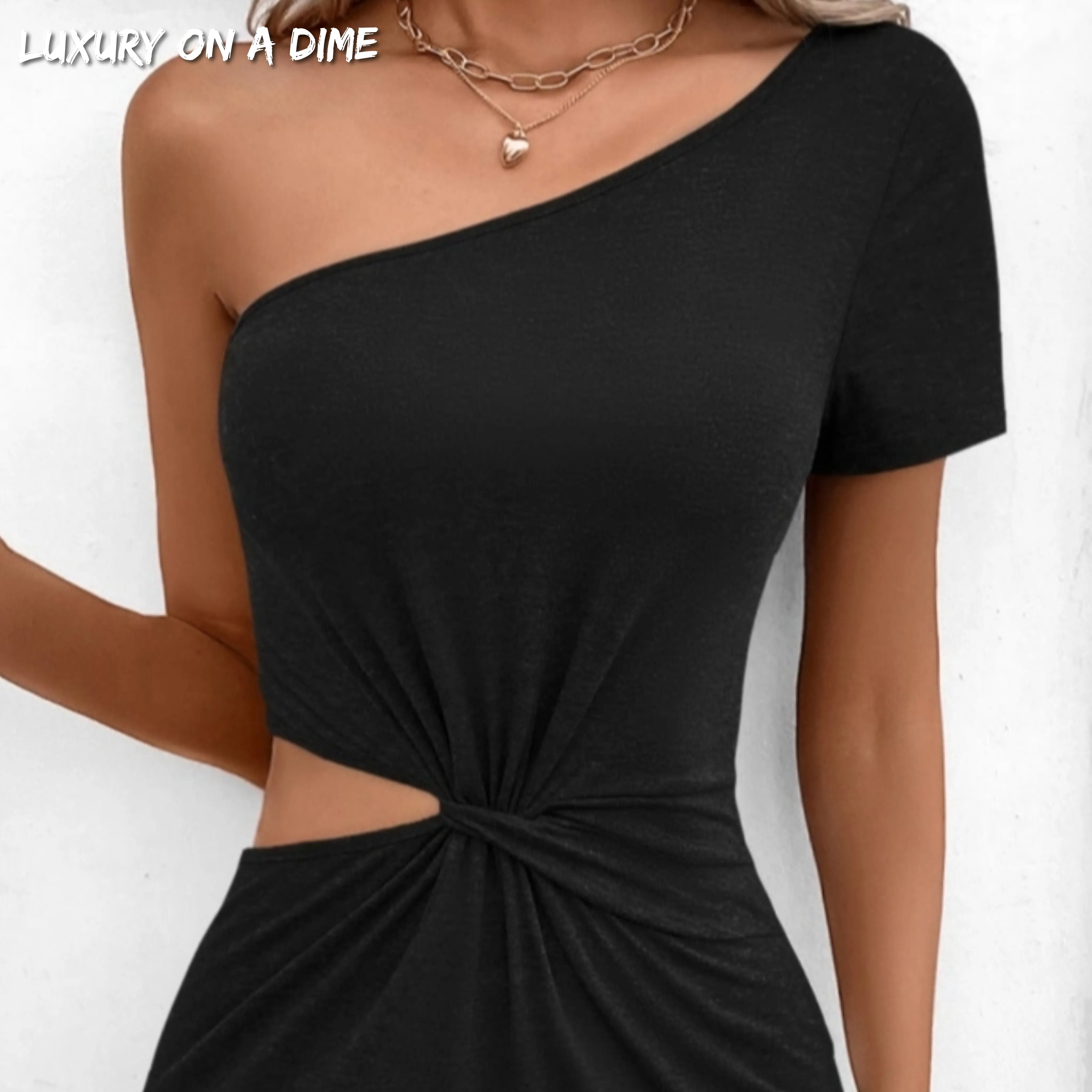 One-Shoulder Twisted Cut Out Waist Short Sleeve Mini Dress