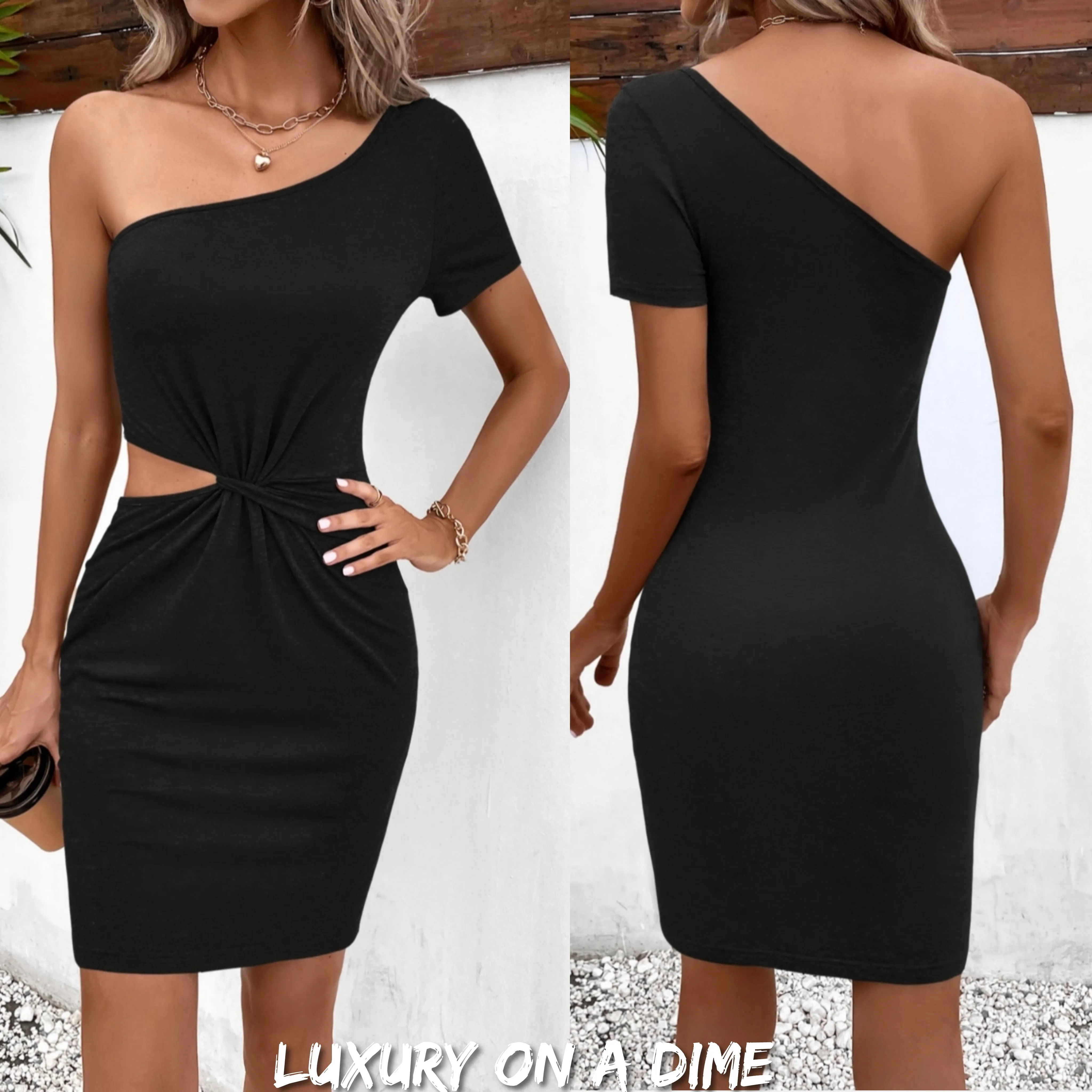 One-Shoulder Twisted Cut Out Waist Short Sleeve Mini Dress