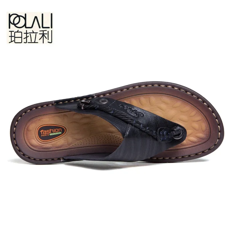 POLALI  Men's Designer Leather Summer Beach Sandals