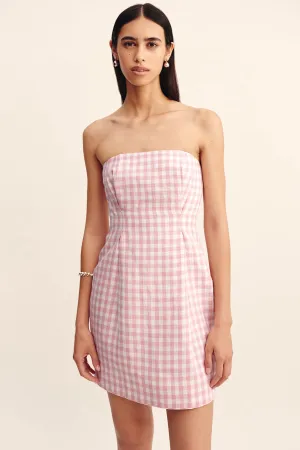 ROSALIE STRAPLESS MINI DRESS - PINK GINGHAM ROSALIE STRAPLESS MINI DRESS - PINK GINGHAM
