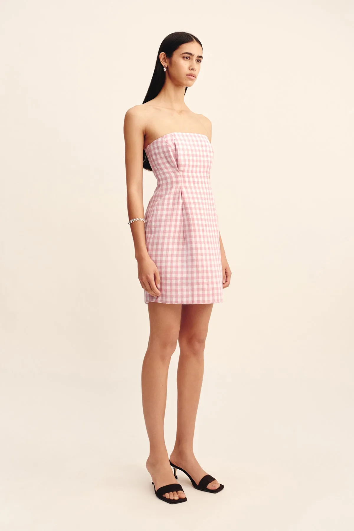 ROSALIE STRAPLESS MINI DRESS - PINK GINGHAM