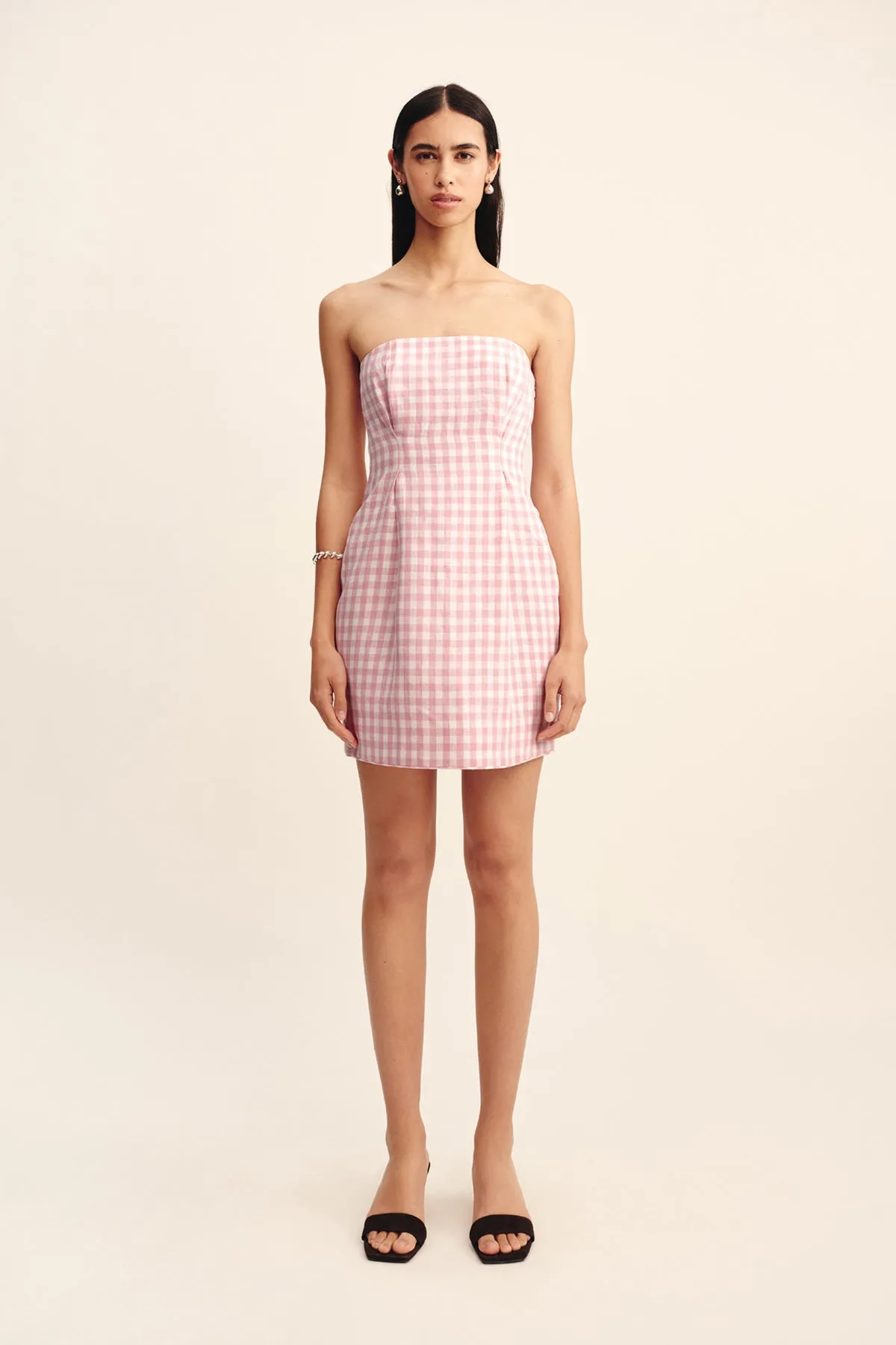 ROSALIE STRAPLESS MINI DRESS - PINK GINGHAM