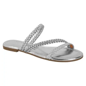 Silver Strappy Slide Sandals