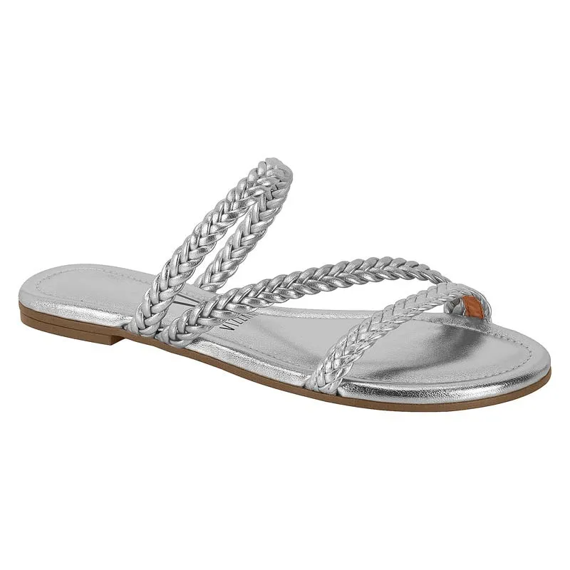 Silver Strappy Slide Sandals