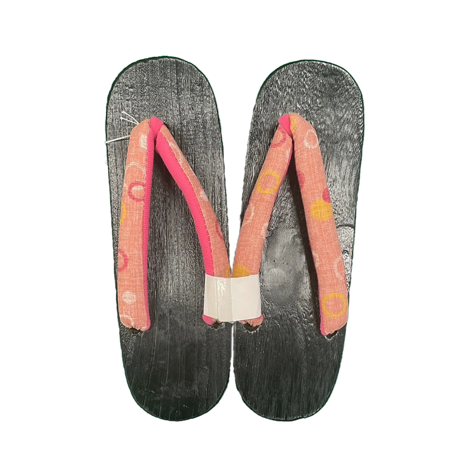 Woman's Wooden Geta Sandals : Pink Circle & Black sole