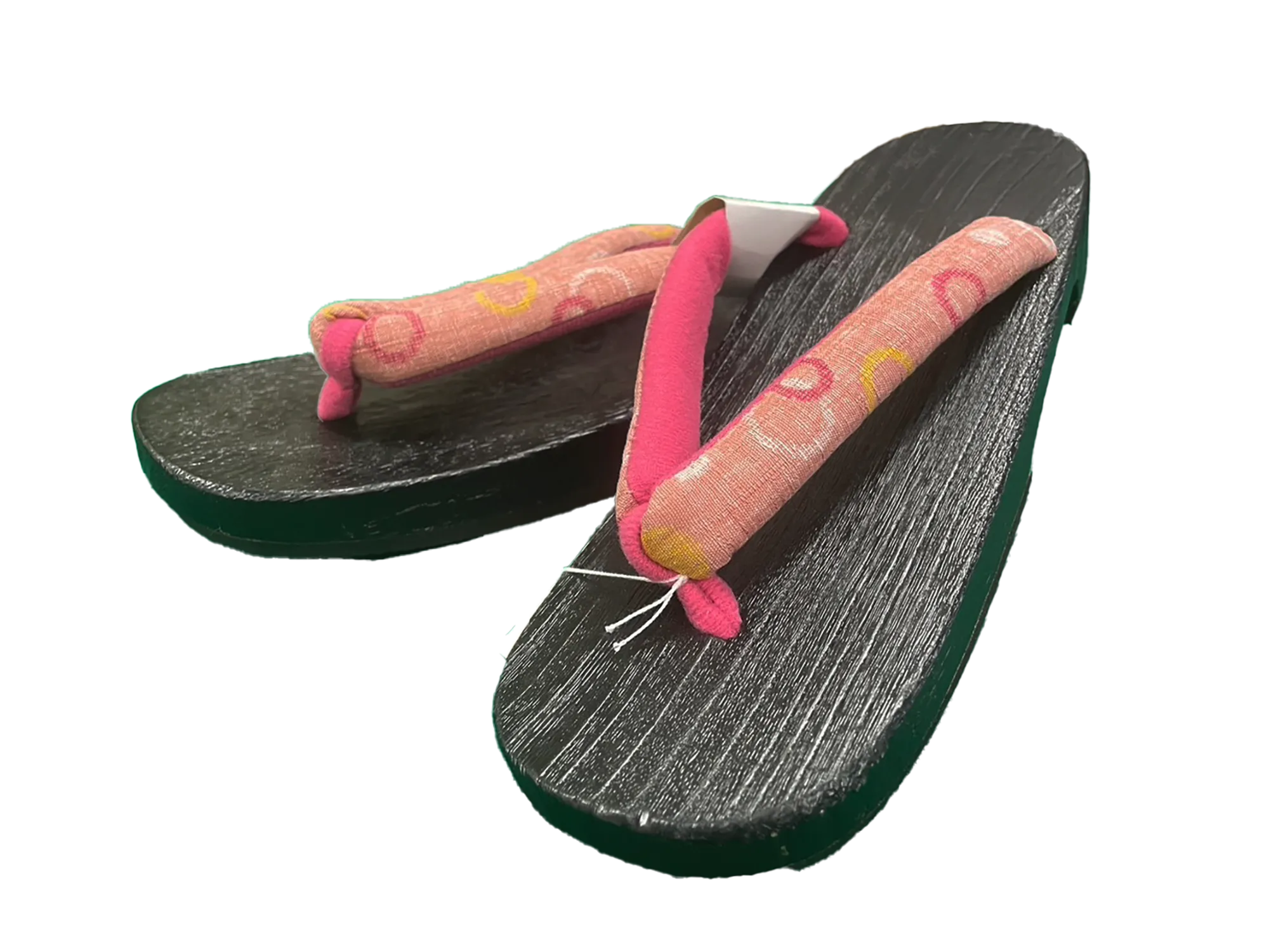 Woman's Wooden Geta Sandals : Pink Circle & Black sole