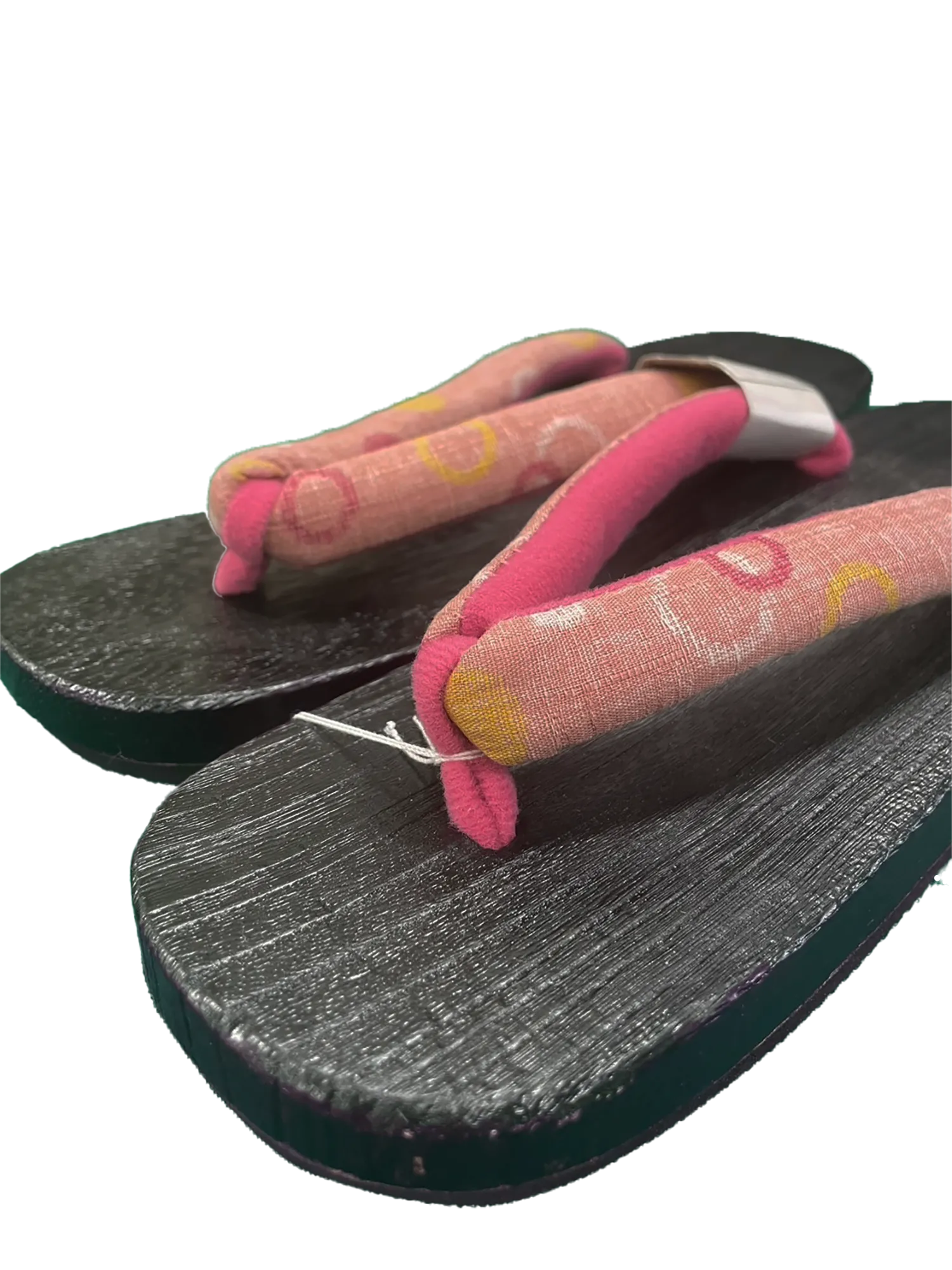 Woman's Wooden Geta Sandals : Pink Circle & Black sole