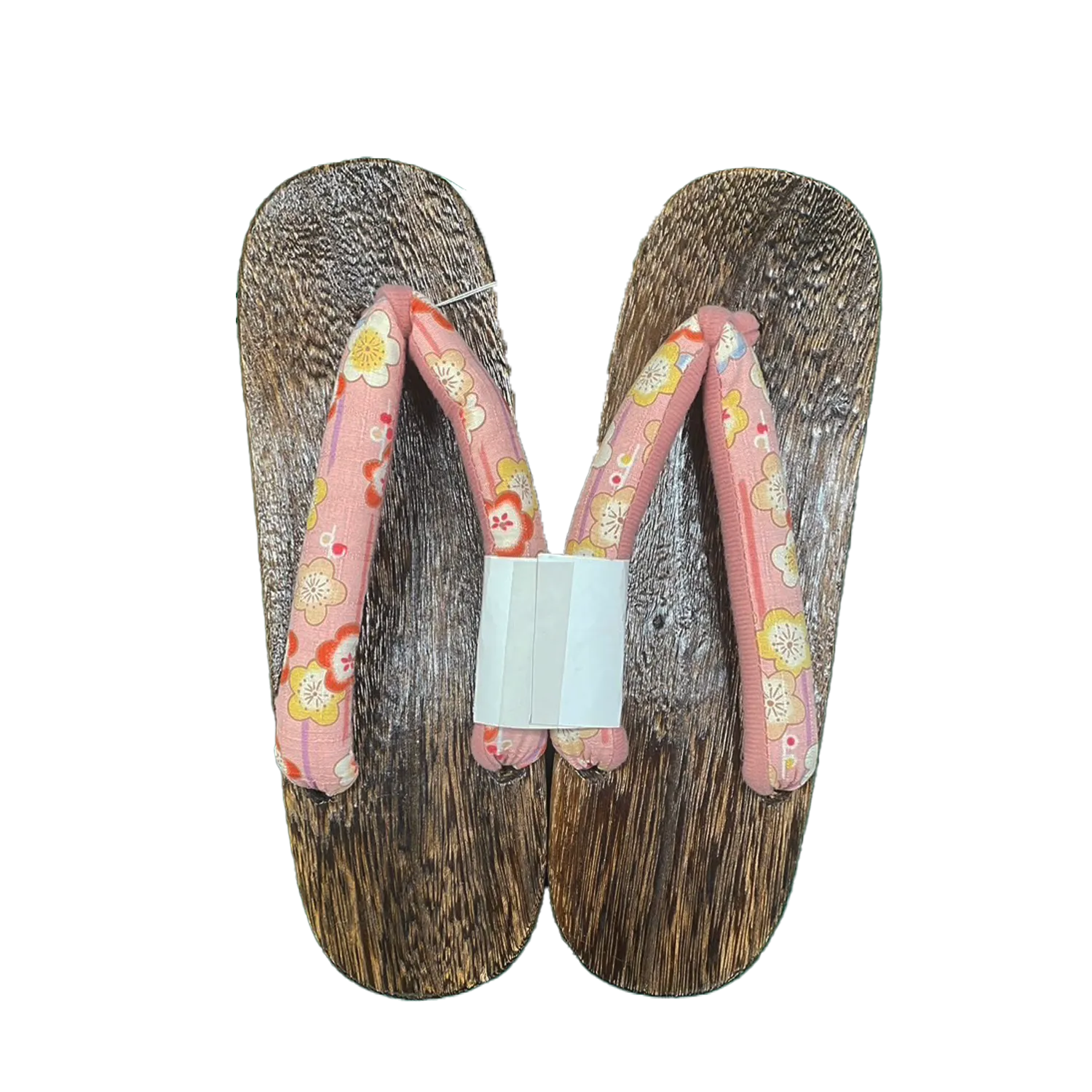 Woman's Wooden Geta Sandals : Pink Plums & Brown sole