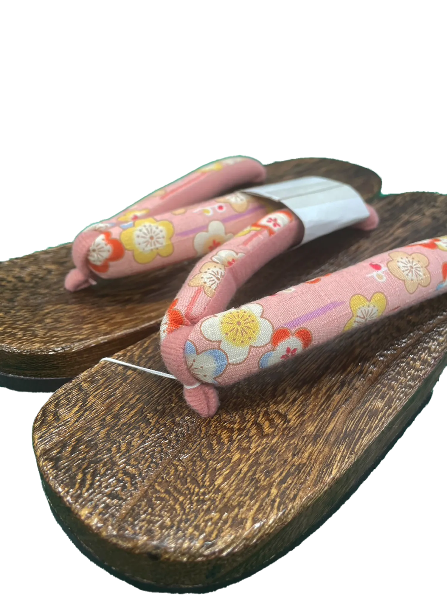 Woman's Wooden Geta Sandals : Pink Plums & Brown sole