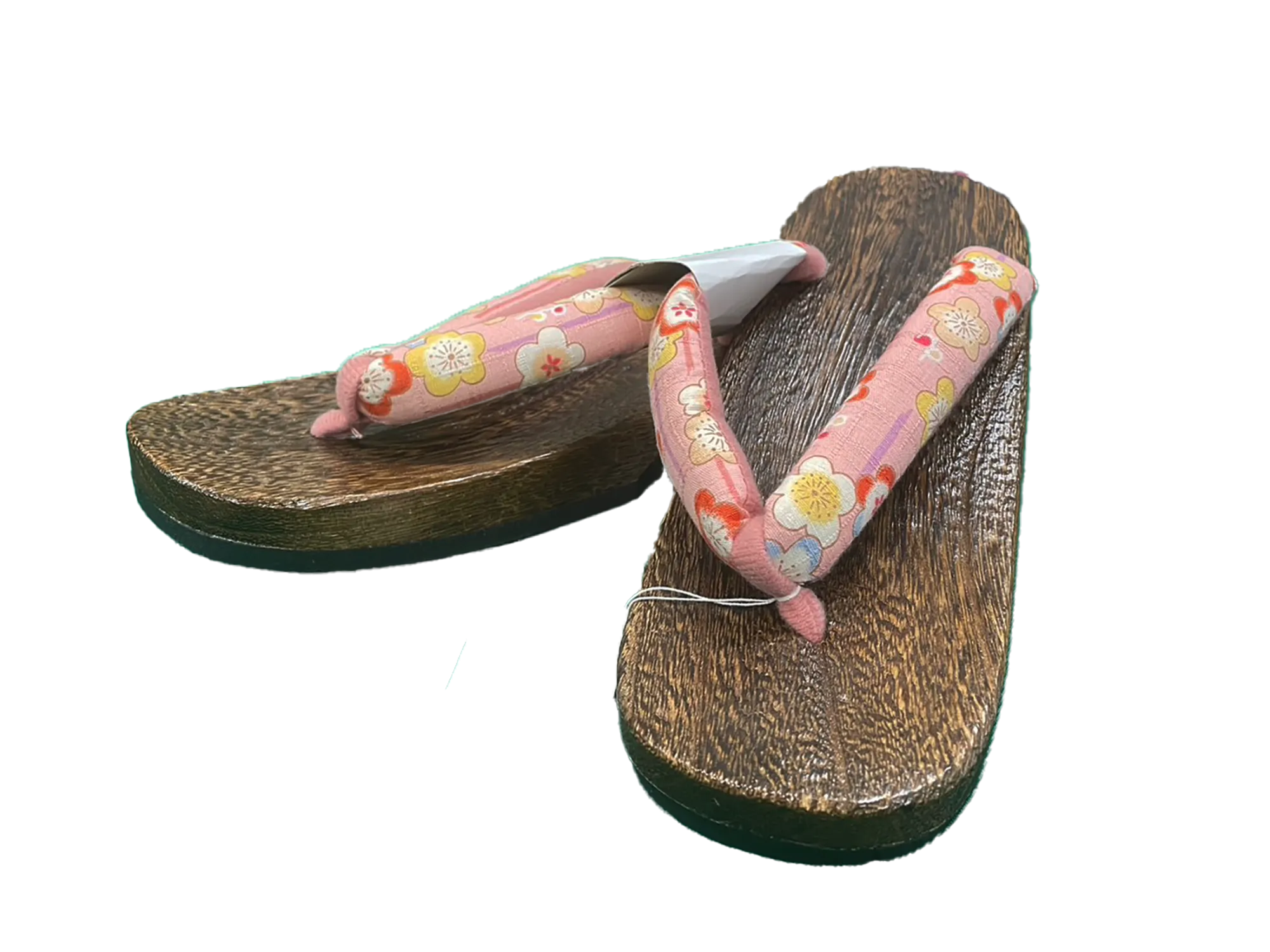 Woman's Wooden Geta Sandals : Pink Plums & Brown sole