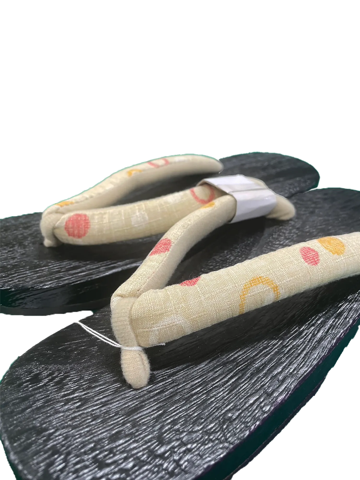 Woman's Wooden Geta Sandals : White Circle & Black sole