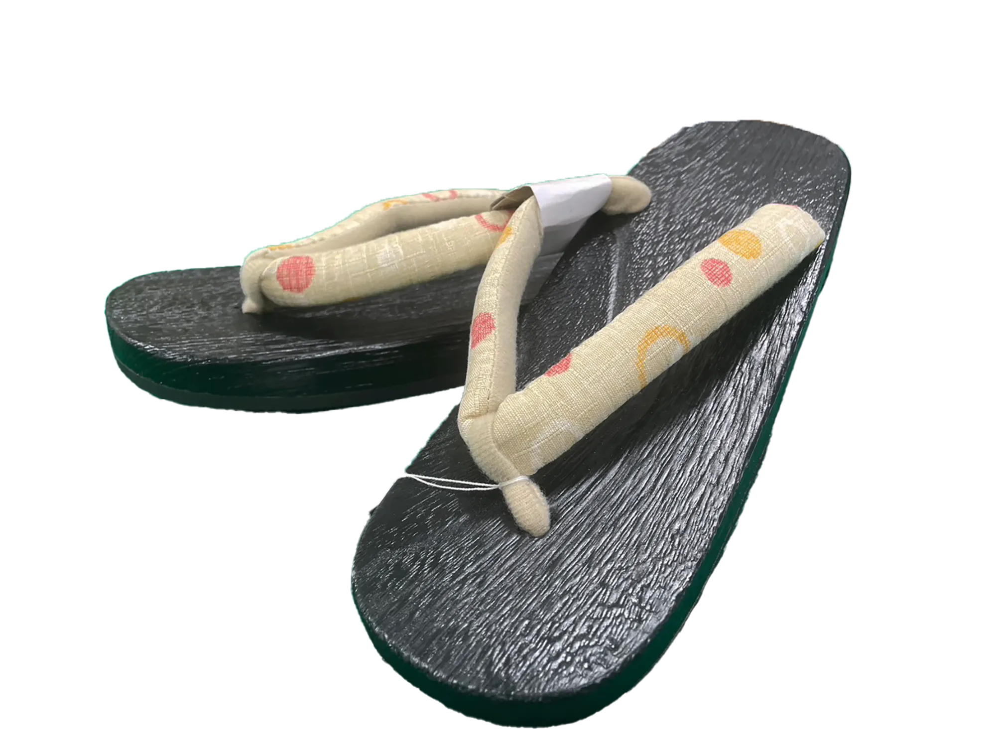 Woman's Wooden Geta Sandals : White Circle & Black sole