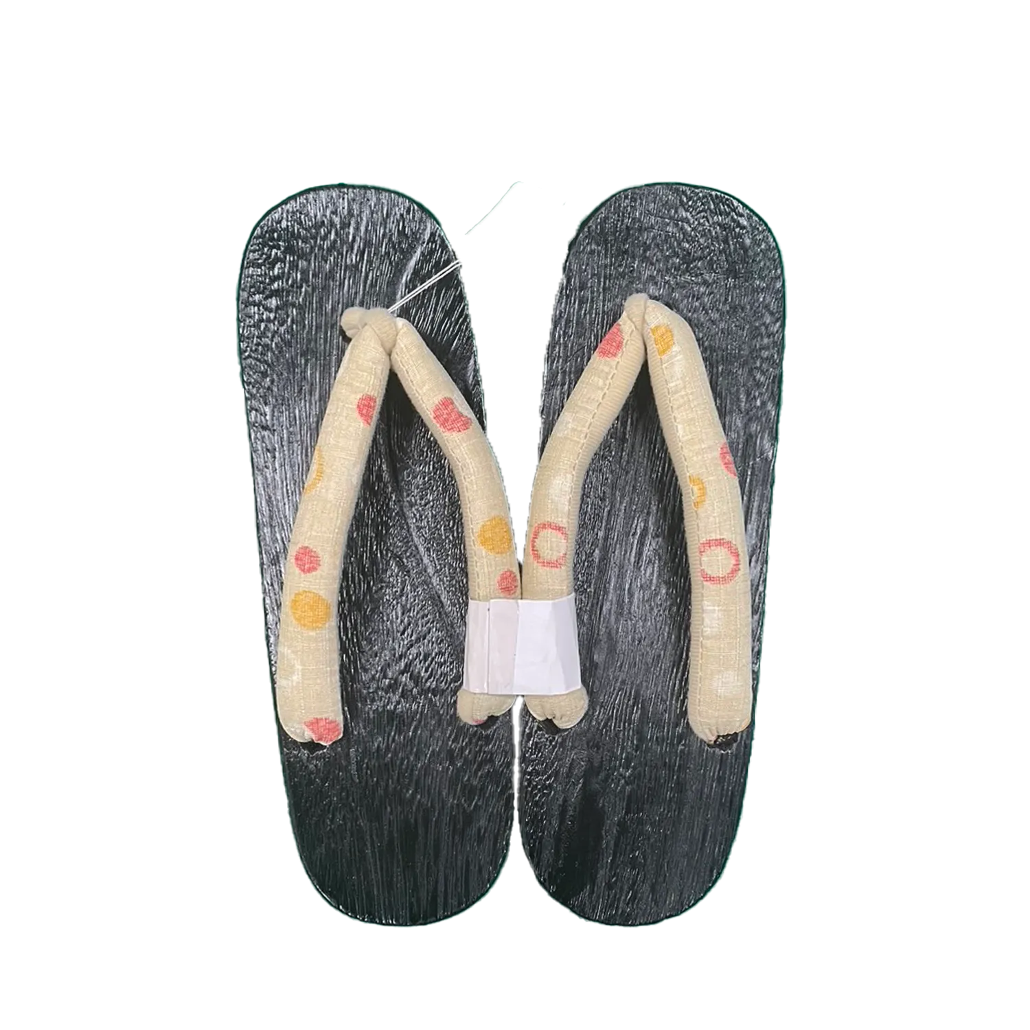 Woman's Wooden Geta Sandals : White Circle & Black sole