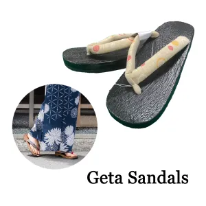 Woman's Wooden Geta Sandals : White Circle & Black sole