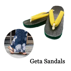 Woman's Wooden Geta Sandals : Yellow & Black sole
